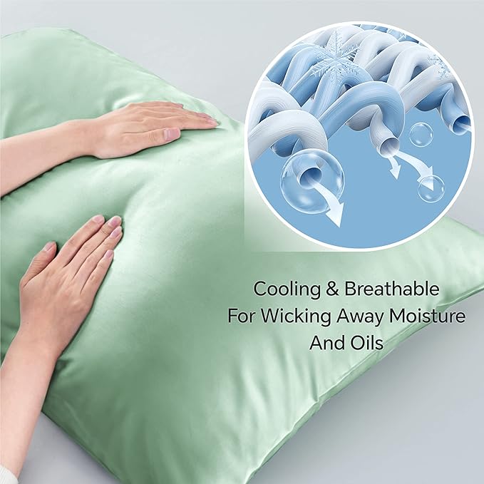 BEDELITE Standard Pillow Cases Set of 2, Rayon Derived from Bamboo, Cooling Pillow Cases for Hot Sleepers & Night Sweats, Breathable Silky Soft Envelope Pillowcases(Mint Green, 20"x26")