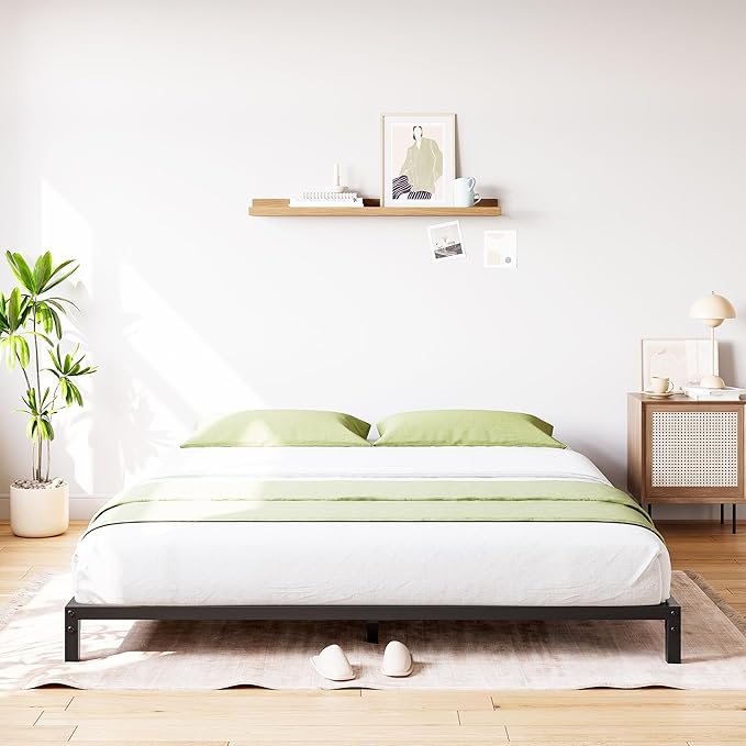 GarveeHome Queen Size Bed Frame, 6 Inch Metal Platform Bed Frames with Heavy Duty Steel Slat Support, No Box Spring Needed, Noise Free,Anti-Sliding Slat,Easy Assembly, Under Bed Storage