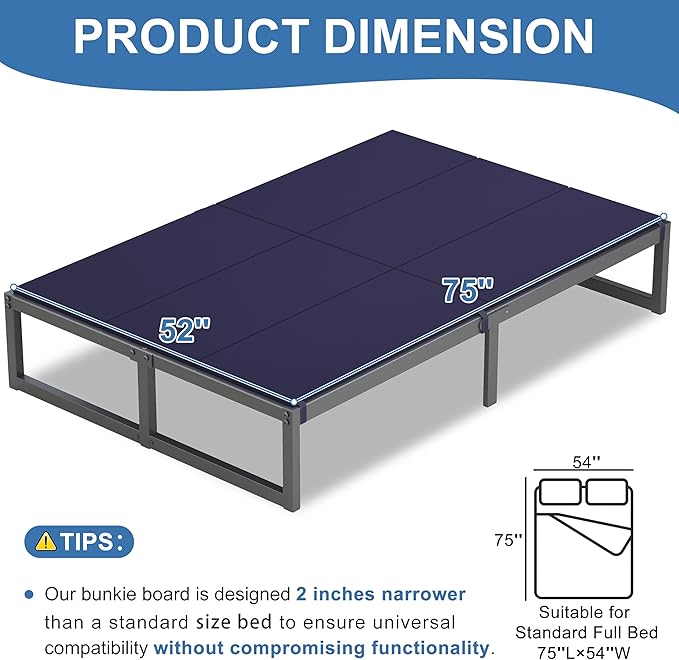 Lutown-Teen Bunkie Board Full Under Mattress High-Density Polymer Full Size Bunkie Board Anti-Sag, Breathable, Moisture Resistant, Noise Minimizing, Blue