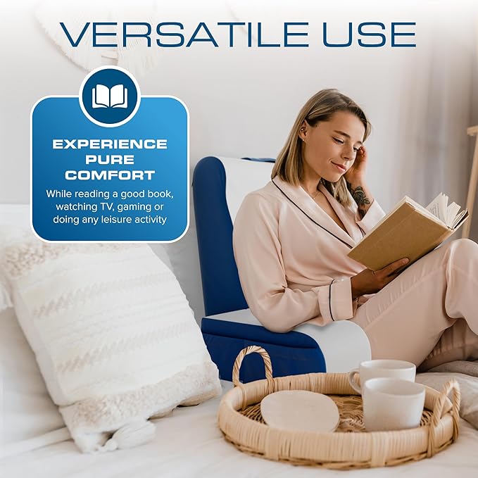 Kolbs Bed Wedge Pillow for Sleep Apnea, FSA Eligible Acid Reflux, and Back Pain Relief, with Chic Jacquard Cover - Headboard Wedges for Sleeping (19" Wedge Reading - Blue)
