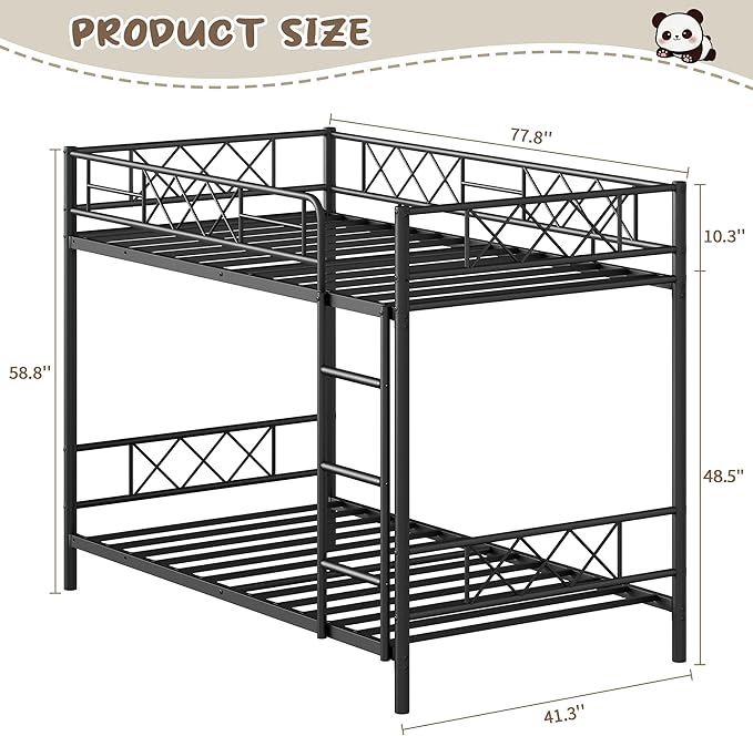 Garvee Bunk Bed Twin Over Twin for Adults & Teens, Heavy Duty 2-Tier Bed with Stairs, Full-Length Guardrail & Metal Slats, No Box Spring Required, Space Saving, Matte Black