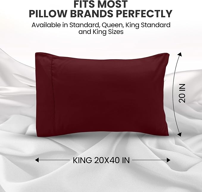 Utopia Bedding King Pillow Cases - 2 Pack - Envelope Closure - Soft Brushed Microfiber Fabric - Shrinkage and Fade Resistant Pillow Covers King Size 20 X 40 Inches (King, Burgundy)