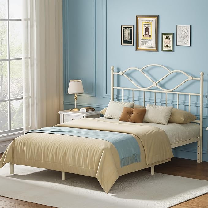Elephance Queen Size Headboard Only,Vintage Platform Headboard for Queen Size Bed Frame Country Style, Height Adjustable,Sturdy and Stable, Easy Assembly, Sand White