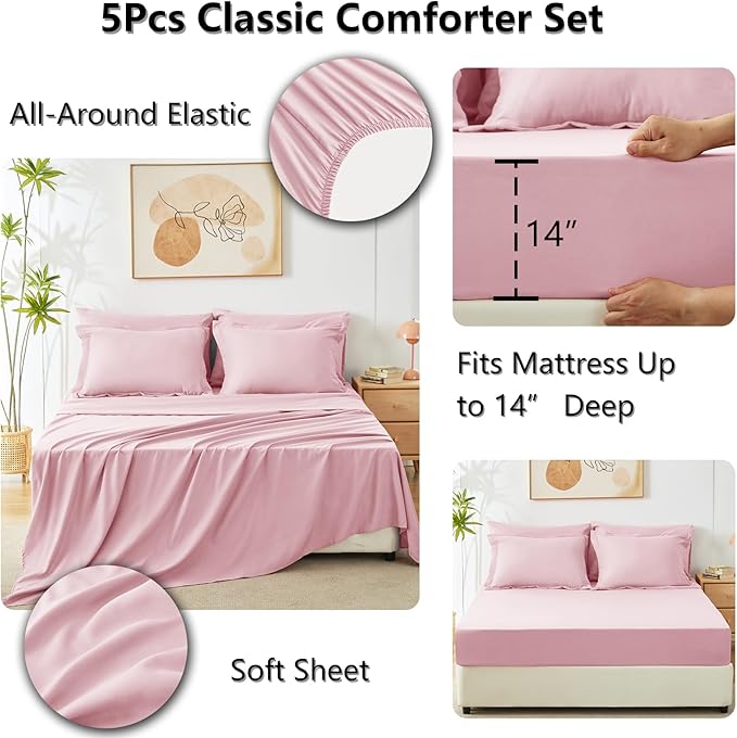CozyLux Twin Comforter Set with Sheets Pink - 5 Pieces Bed in a Bag Twin, All Season Bed Set for Girls and Boys, Bedding Set with Down Alternative Comforter, Sheets, Pillowcase & Sham