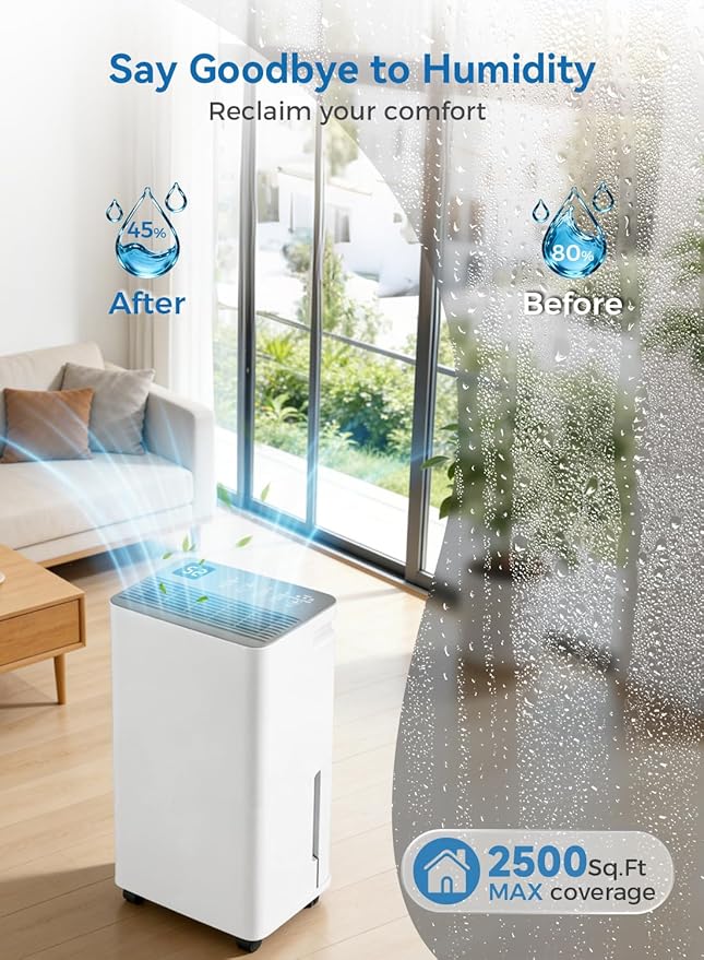 2500 Sq.Ft Dehumidifier for Basement with Drain Hose, Update 35 Pint Large Best Compressor Dehumidifiers for Home or Garage, Smart Humidity Control, 24H Timer & Child Lock, Ideal for Large Rooms,