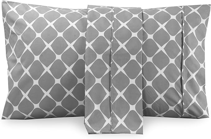 Elegant Comfort Luxury Ultra-Soft 2-Piece Pillowcase Set - 1500 Premium Hotel Quality Microfiber Double Brushed - Wrinkle Resistant, King Size, Bloomingdale Pattern Gray