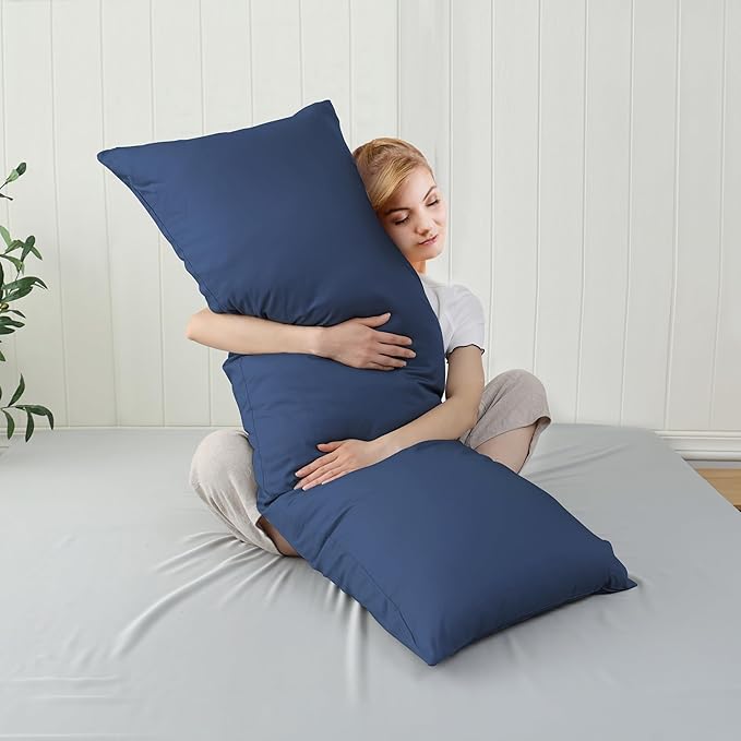 100% Cotton Soft Body Pillow Protectors with Invisible Zipper 20X54 Inches Body Pillow Cases, 600 Thread Count Soft Pillow Cases, Navy Blue Color 1-Pack