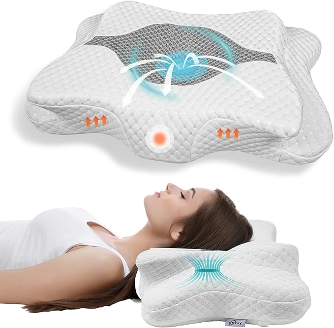 CHxxy Memory Foam Pillows, Cervical Pillow for Neck and Shoulder Pain Relief, Ergonomic Contour Bed Pillow, Soft for Side Sleep Stomach Sleeping and Back Sleeper-Queen Size&Grey