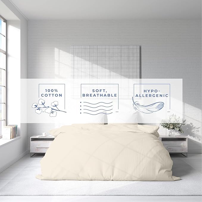 Kotton Culture 1 Pc Duvet Cover Queen Size/Full Size-100% Egyptian Cotton 600 Thread Count Ultra Soft Premium Durable Comforter Cover Zipper Closure & Corner Ties- (Ivory, 90" X 90")