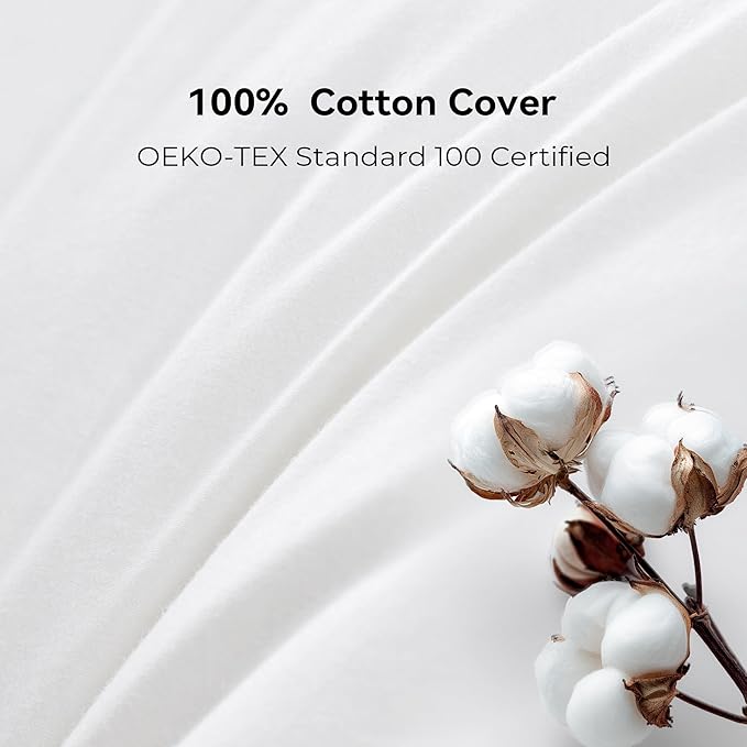 UNIKOME White Goose Down Feather Gusseted Pillows - 100% Cotton Cover - Queen Size Pillow Set of 2, Made in Japan Pillow for Sleeping