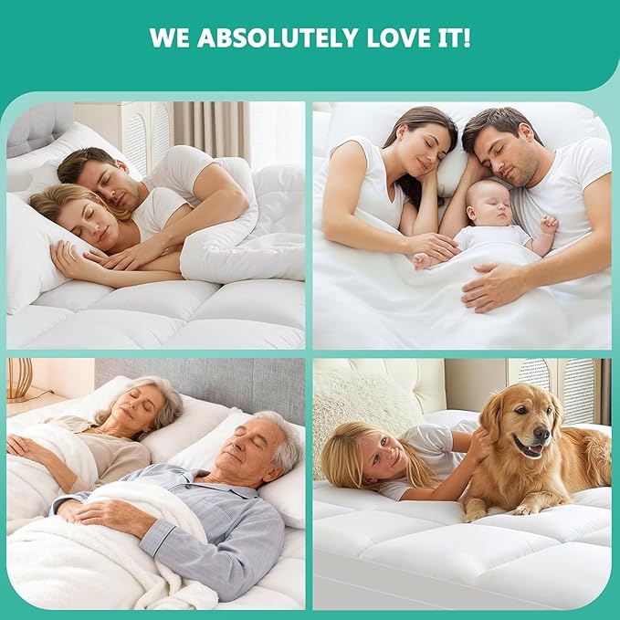 California King Mattress Topper - Extra Thick Mattress Pad Cover - Pillow Top with Soft Breathable Spiral Fiber Filling, 8-21 Inch Deep Pocket, Cooling, White