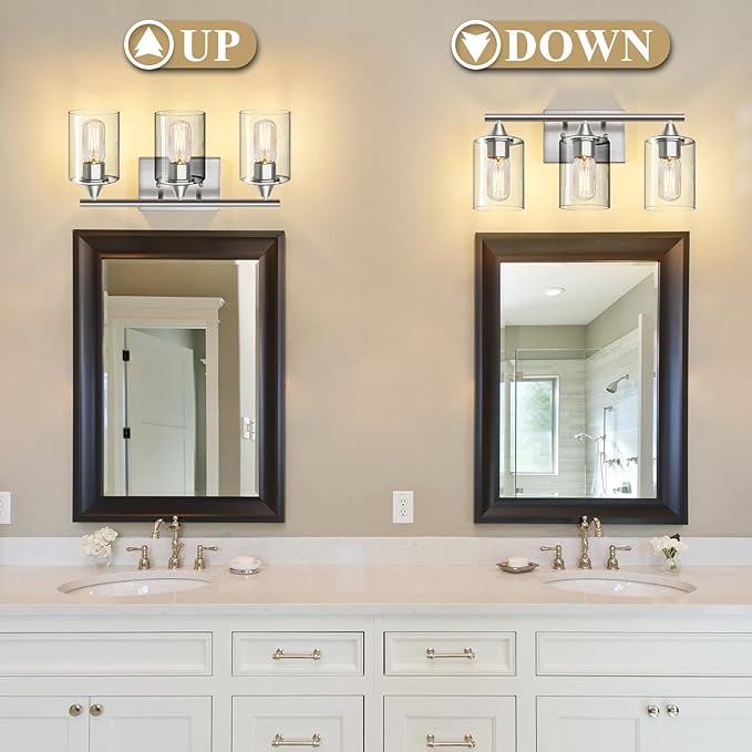 3-Light Bathroom Light Fixtures,Brushed Nickel Vanity Light,Modern Bathroom Lighting Fixtures Over Mirror,Wall Lighting Sconces for Mirror Bedroom Living Room Vanity Table Hallway