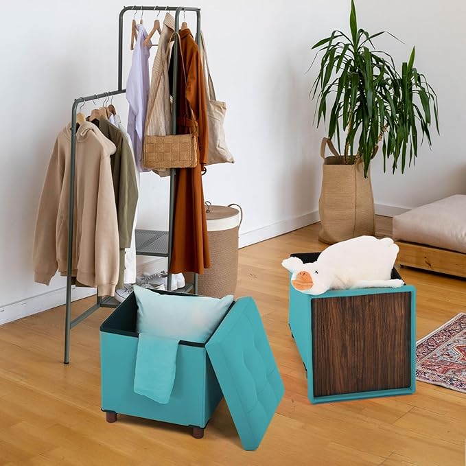 Dorriss Storage Ottoman - Foldable Footstool with Storage, Square Tray, Coffee Table Lid, Light Green