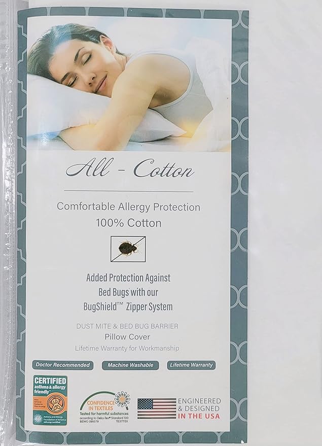 National Allergy Premium 100% Cotton Zippered Euro Square Pillow Protector - 26 x 26 - White - 300 Thread Count - Hypoallergenic Pillowcase with Zipper - Breathable Encasement Cover