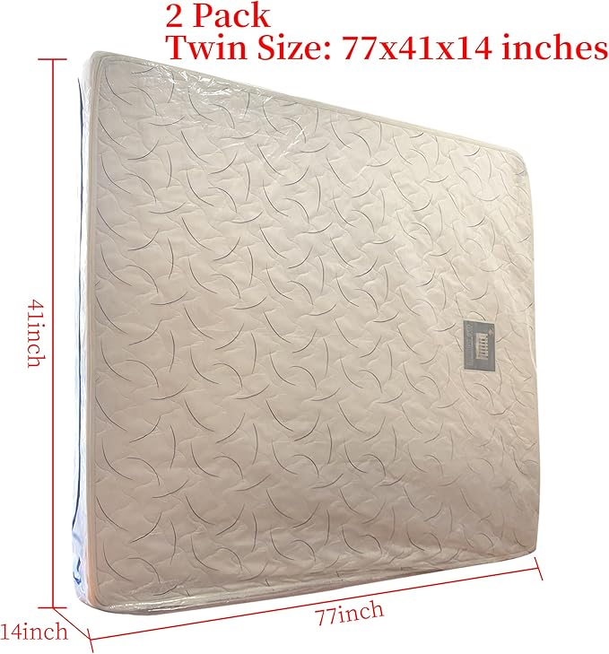2PK 3 Mil Twin Size Mattress Bags with Zipper for Storage Moving,Plastic Waterproof Mattress Protector Cover Moving Supplies