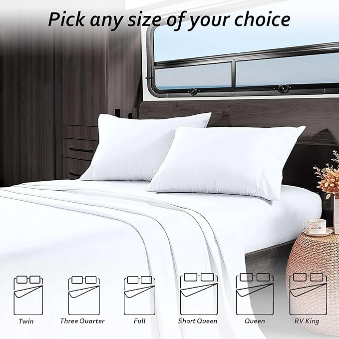 Rajlinen Queen RV Camper Sheet Set (60x80) – 100% Egyptian Cotton, Soft & Cooling, 16” Deep Pocket Fitted Sheet, Luxury Hotel Quality Bedding for RVs, Campers & Motorhomes (White Solid)