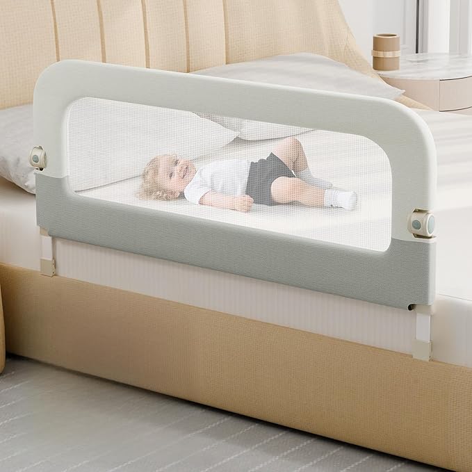 omzer Large Bed Guard Rail for Toddlers - 59inch Foldable & Adjustable Heights Baby Bed Safety Railing - Toddler Long Bed Rails Guard for Twin, Bunk, Queen & King, Full Size Bed
