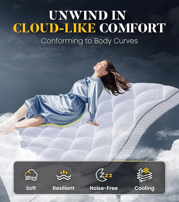 3 Inch Ultra-Fluffy Memory Foam Mattress Topper Cal King, Extra Soft Pillow Top Cal King Mattress Topper with 4X Support, Mattress Pad with Breathable Air Mesh Sides, 6-21'' Deep Pocket