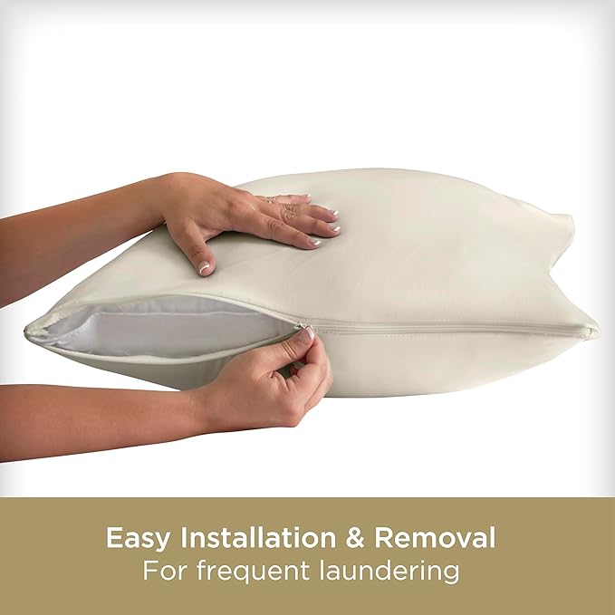 AllerEase Organically Grown Soft Cotton Allergy Defense Zippered Pillow Protector- Standard/Queen- 2 Pack