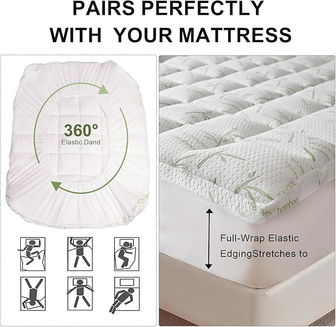 3 Inch Memory Foam Mattress Topper King Size Viscose from Bamboo Extra Thick 1300 GSM Quilted Fitted Protector Pillow Top Cover for Back Pain Deep Pocket Up to 21 Inches