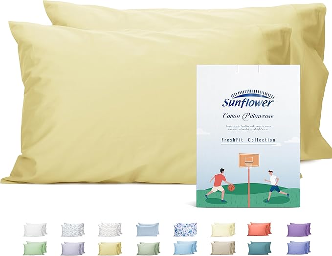 Sunflower King Pillowcases Set of 2, 100% Cotton King Size Pillow Cases 2, 20×40 inches Honeyed Straw, Soft and Breathable