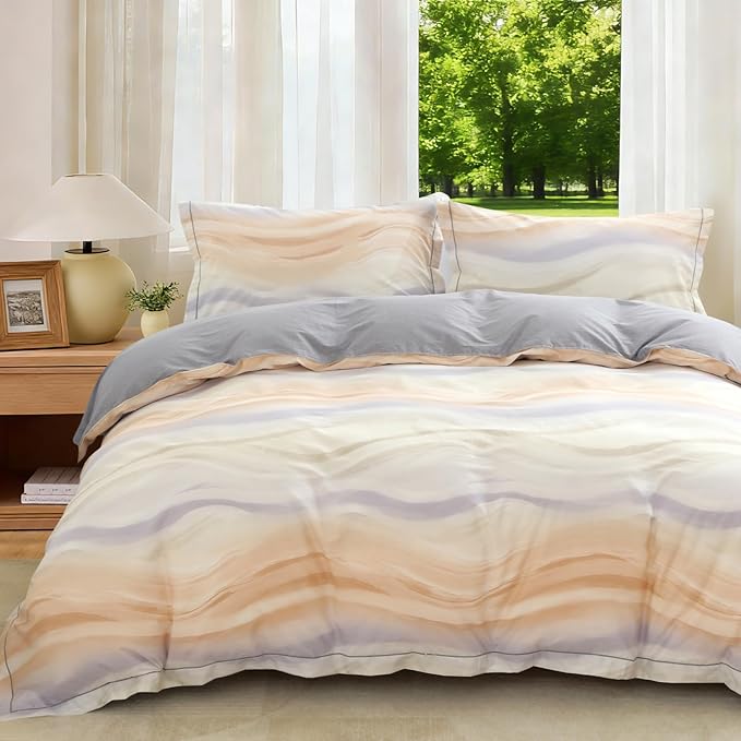 OAITE Duvet Cover Set Queen Size Floral Pattern Ultra Soft 100% Cotton Duvet Cover Sets 3-PC, Breathable Duvet Cover with Zipper Closure & Corner Ties(2 Pillow Shams,1 Duvet Cover)