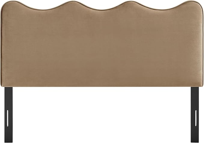 Monday Athena King Size Performance Velvet Adjustable Headboard in Taupe - with Scalloped Wave Design and Stain-Resistant Velvet Upholstery