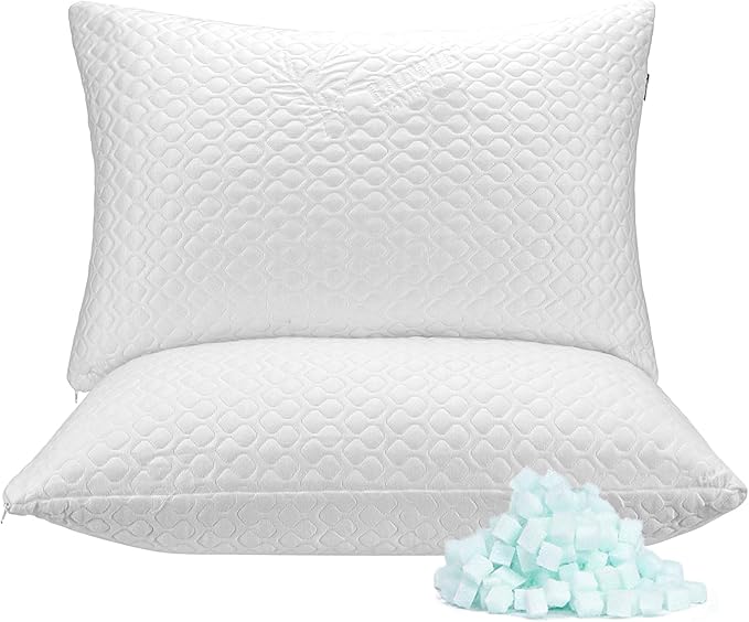 Rainmr Memory Foam Pillows Queen Size Set of 2 - Adjustable Bed Pillows for Side Back Stomach Sleepers - with Washable Cooling Pillowcase (White, Queen 2-Pack)