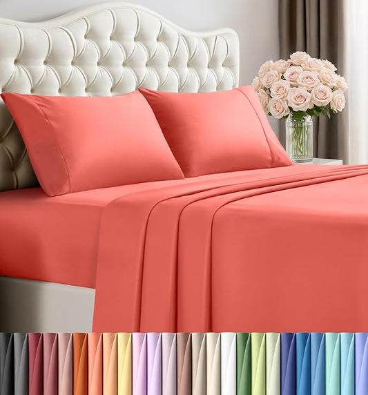 Utopia Bedding California King Size Sheet Set – 4 Piece Bed Sheets, Soft and Breathable Microfiber, Includes 1 Fitted Sheet, 1 Flat Sheet and 2 Pillowcases – Oeko Tex (Coral)