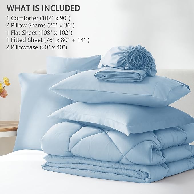 CozyLux King Size Comforter Set Baby Blue - 7 Pieces Bed in a Bag King, Luxury Soft Bed Set for All Seasons, Bedding Set with Down Alternative Comforter, Sheets, Pillowcases & Shams