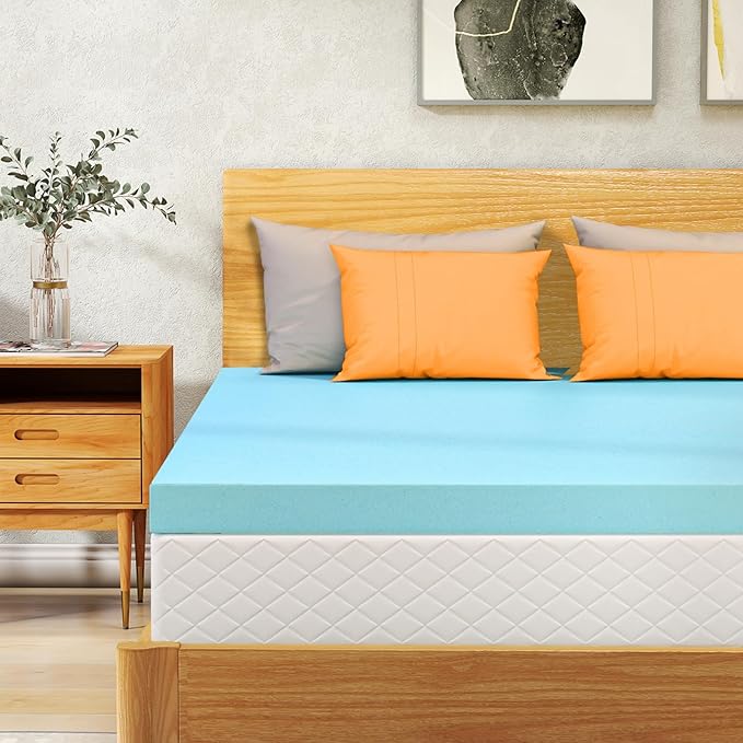 VALUXE Full Mattress Topper 4 Inch Cooling Gel Memory Foam, CertiPUR-US Certified Topper & Pad for Back Pain Relief, Soft Breathable Bedding with Pressure Relief (Blue)
