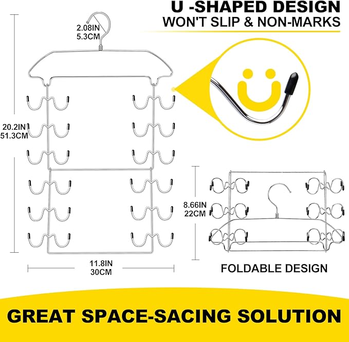 2 Pack Tank Top Hanger Space Saving, 360° Rotating Closet Organizers and Storage, 6 Tier Metal Bra Organizer with 24 Hanging Hooks, Small Space Solutions, RV Apartment College Dorm Room Essentials