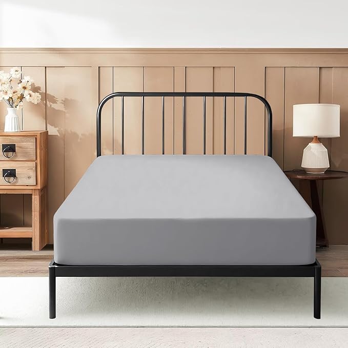 Cot Fitted Sheet 31 x 75 Inches 6" Deep Pocket 100% Egyptian Cotton 600 Thread Count Snug Fit for Trifold Mattress, Narrow Twin, Camp Bunk, Guest Bed, Army Cot Soft & Breathable – Silver Grey