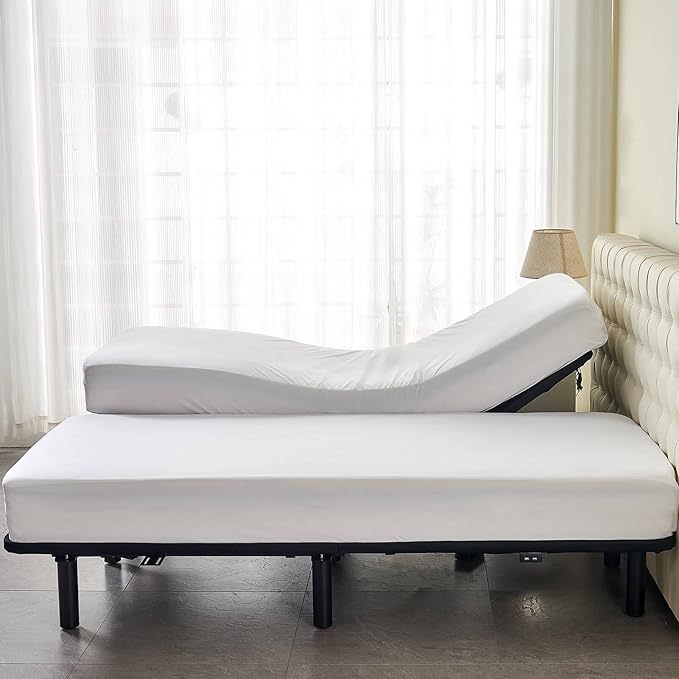 Kingnex Waterproof Split King Mattress Protector for Adjustable Beds Soft Cooling Bamboo Viscose Jersey Fitted Matress Cover