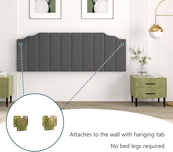Befurtori King Size Headboard Only, Velvet Wall Mounted Headboard King/California for Adjustable Bed Modern Upholstered Head Board Easy Assembly, Dark Gray
