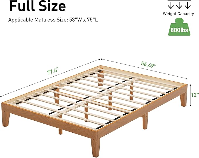 COLAMY 12 Inch Wood Platform Bed Frame，Sturdy Full Size Bed Frame with Wood Slat Support, No Box Spring Needed, Easy Assembly, Rustic Pine