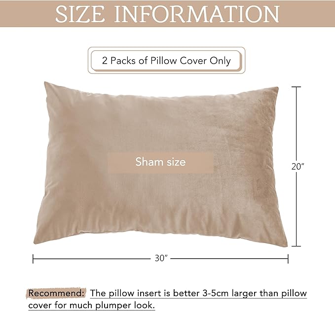 StangH Soft Velvet Pillowcase Bed Pillow Cover for Hair and Skin, Queen Size (Blush Beige, 20 x 30 inches) Luxury Warm Pillow Cover with Hidden Zipper Set of 2