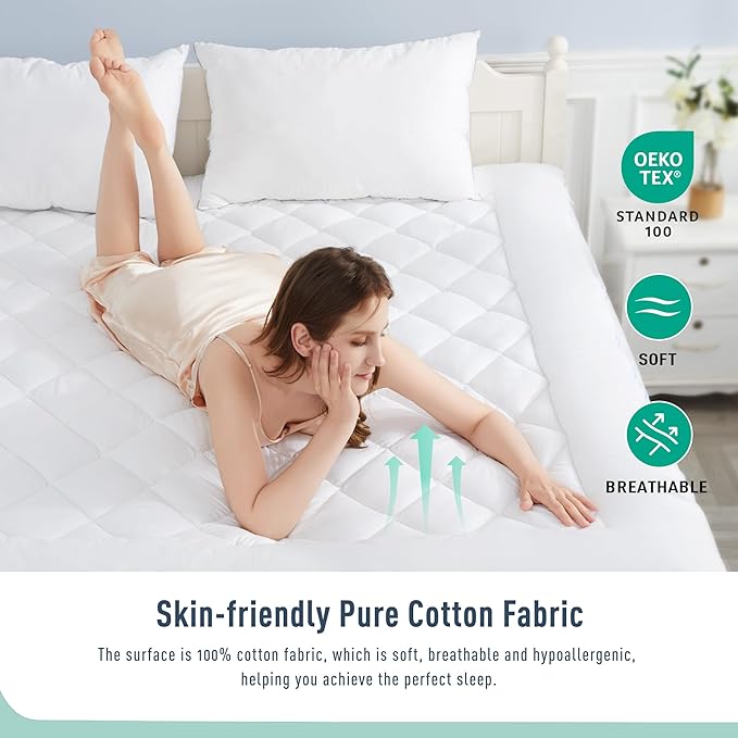 Twin Mattress Pad Extra Thick Cotton Mattress Topper for College Dorm Quilted Fitted Mattress Cover 18-22" Deep Pocket Down Alternative Pillow Top Fluffy & Breathable (39x75, White, Thick)
