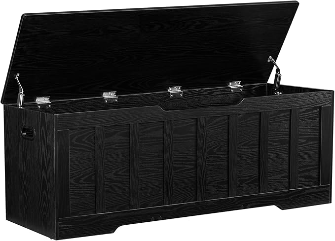 VANKILEY 51.2" Storage Chest Extra Large,Storage Bench with 2 Safety Hinges,Shoe Bench,51.2 * 15.7 * 19.1 inches,Wooden Trunk for Bedroom,livingroom,entryway,Supports 220 lb,Easy Assembly(Black).