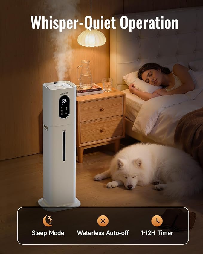 Humidifiers for Bedroom, 2.1Gal/8L Cool Mist Humidifier Large Room 500 sq ft, Humidifiers for Home with Essential Oil Diffuser, Light/Top Fill/Quiet Humidifier for Baby Nursery Office Plants, White
