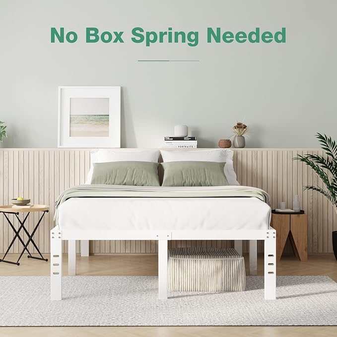 Novilla Full Size Bed Frame, 14 Inch Metal Platform Bed Frame Full Size with Storage Space Under Bed, Heavy Duty Steel Slat Support, Easy Assembly, No Box Spring Needed, White
