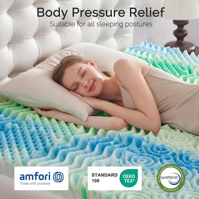 SOOSLEEPY 3 Inch 7-Zone Twin Memory Foam Mattress Topper Egg Crate Cooling Gel Infused Mattress Pad Bed Topper for Pressure Relief and Back Pain Soft & Breathable, CertiPUR-US Certified