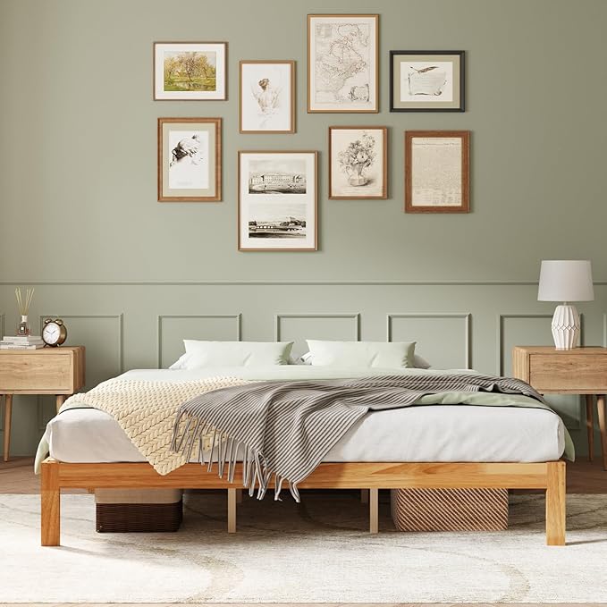 Novilla 12 Inch Wooden King Size Bed Frame, Classic Solid Wood Platform Bed Frame King Size, Sturdy Wood Slat Support, No Box Spring Needed, Easy Assembly