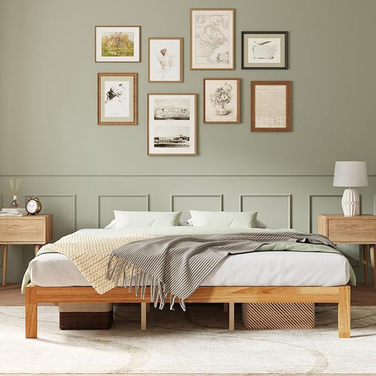 Novilla 12 Inch Wooden King Size Bed Frame, Classic Solid Wood Platform Bed Frame King Size, Sturdy Wood Slat Support, No Box Spring Needed, Easy Assembly