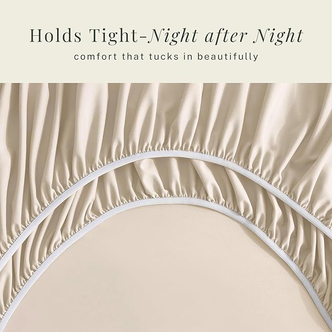 Hearth & Harbor Extra Deep Pocket Sheets - Fits Mattress 18-24 Inches Deep - Extra Deep Pocket California King Size - 6 Piece Cal King Sheets - Cal King, Cream
