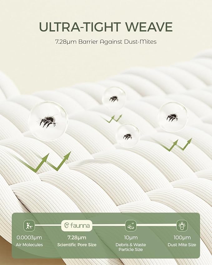 FAUNNA 100% Cotton Pillow Protectors, Bed Bug Proof, Hypoallergenic, Featuring Antimicrobial Product Protection for Enhanced Freshness, Premium Breathable Zippered Protectors(King Size, 4 Pack)