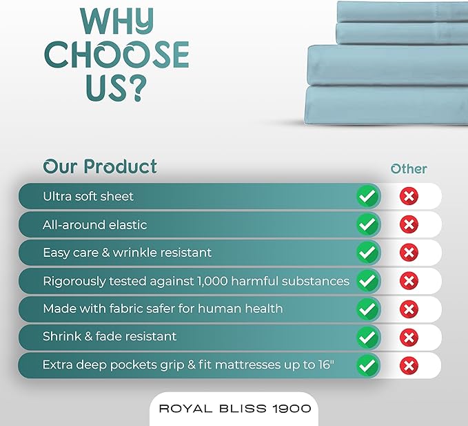Top Split King Sheets Sets for Adjustable Bed, 4 Pcs Deep Pockets Double Brushed Microfiber Sheets, 34 Inch Split Top Fitted Sheet, 1 King Flat Sheet and 2 Pillowcases - Aqua