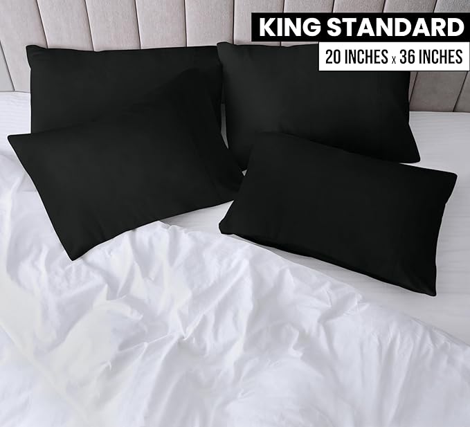 Utopia Bedding King Standard Pillow Cases - 4 Pack - Envelope Closure - Soft Brushed Microfiber Fabric - Shrinkage and Fade Resistant Pillow Covers 20 X 36 Inches (King Std, Black)