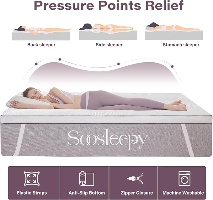 SOOSLEEPY 2 Inch Memory Foam Mattress Topper Full Size Ventilated Breathable Cooling Mattress Pad with Removable Soft Cover Portable Bed Topper for Back Pain and Pressure Relief, CertiPUR-US Certified