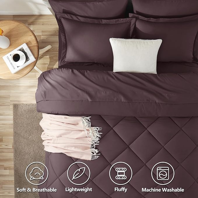 CozyLux Oversized Queen Comforter Set Cocoa Powder - 7 Pieces Bed in a Bag Comforter Set with Sheets, Luxury Soft Bed Set, Bedding Set with Down Alternative Comforter, Sheets, Pillowcases & Shams